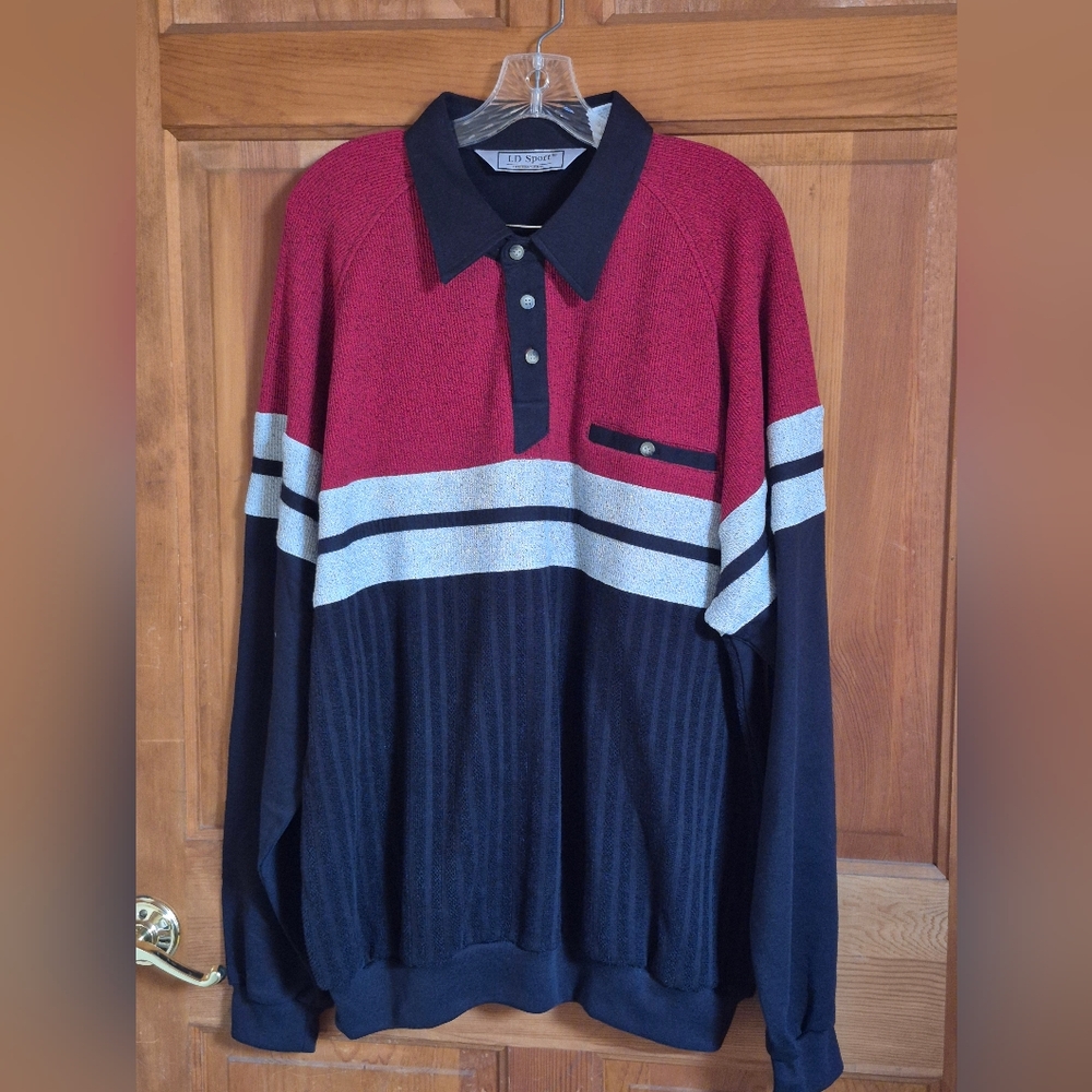 L D Sport Men’s Red and Black Polo Sweater